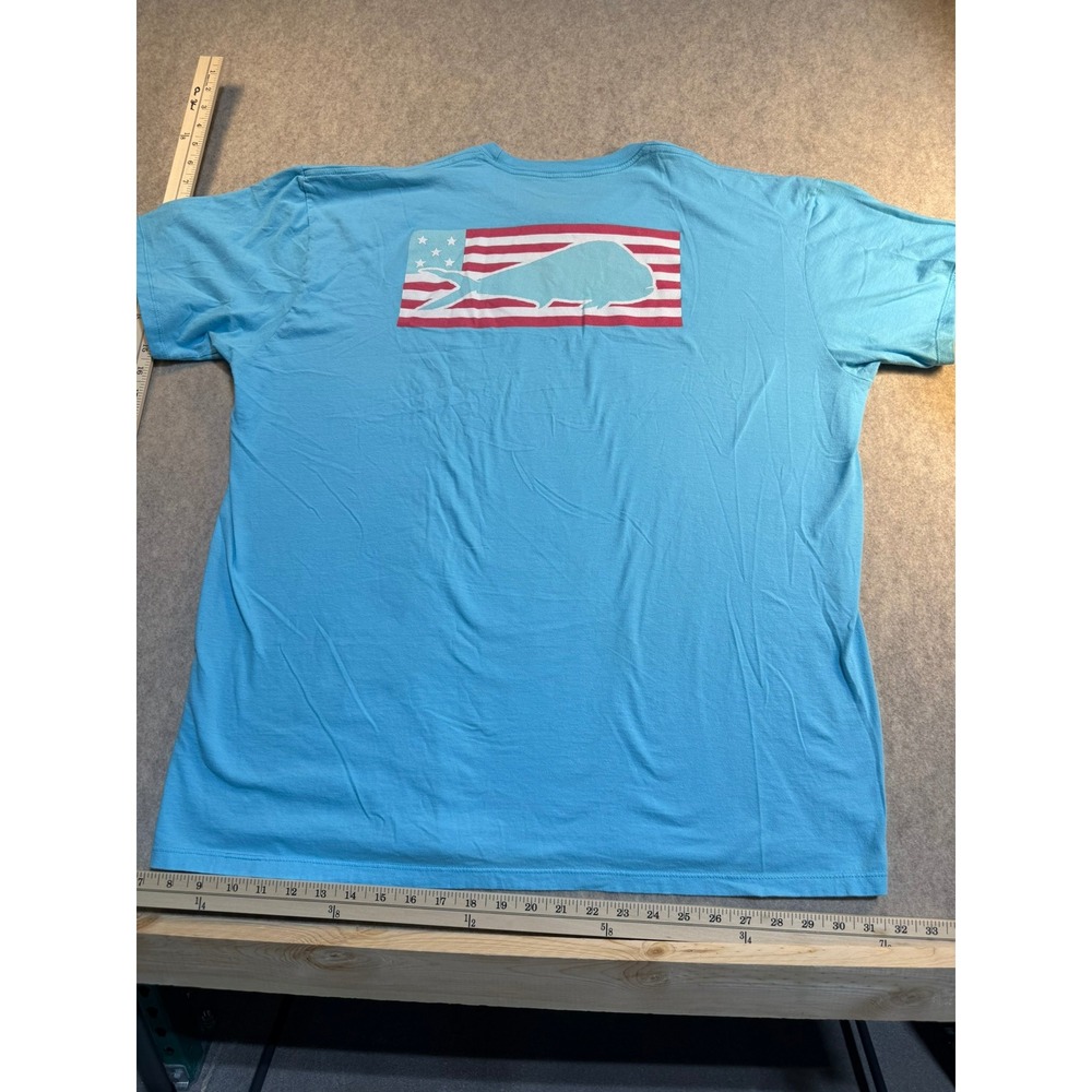 Columbia PFG Mens XXL Blue Graphic T-Shirt Fish American Flag Short Sleevecotton - Picture 4 of 6